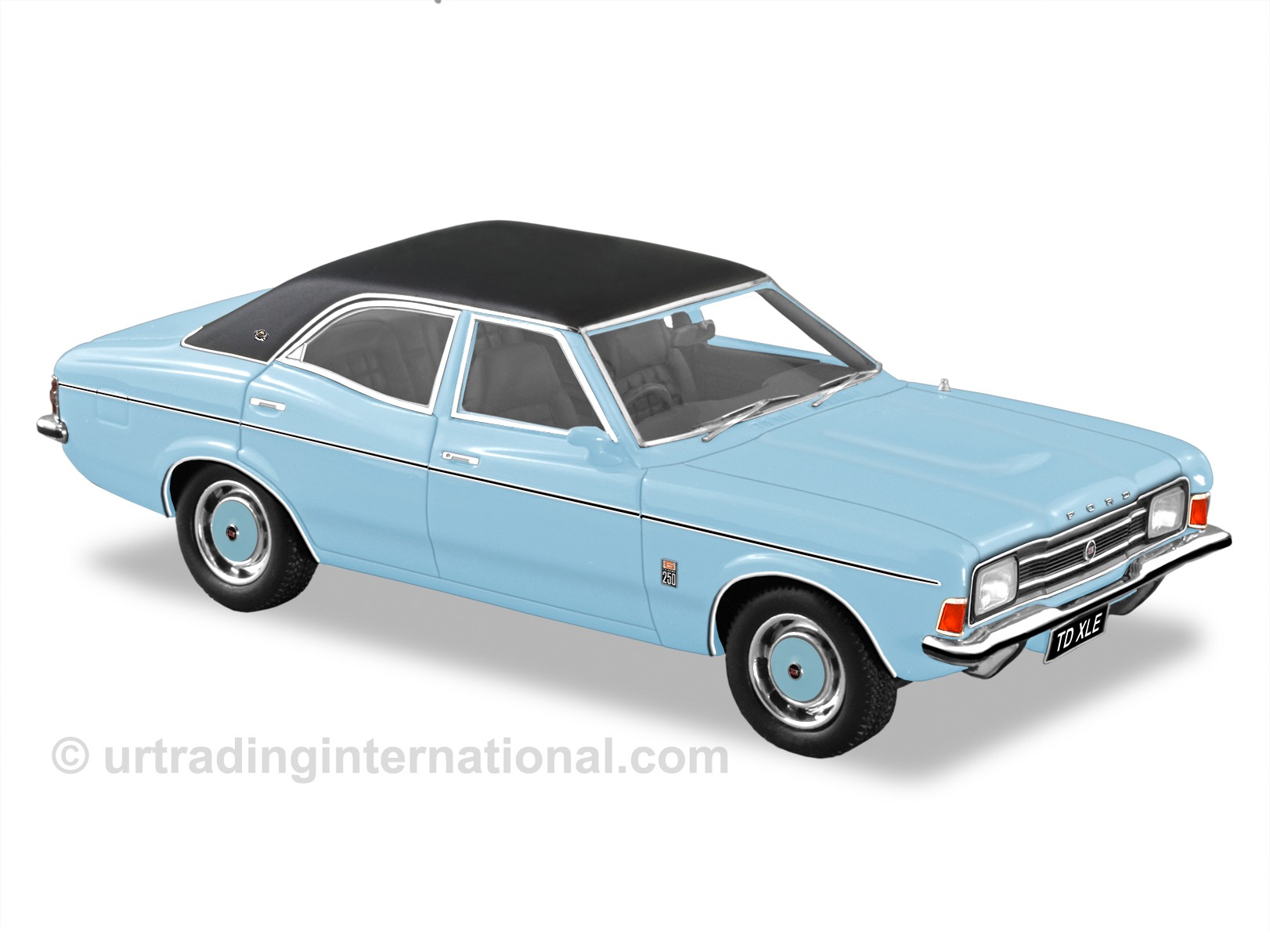1976 TD Cortina XLE Sedan – Sky View Blue/Black Roof.