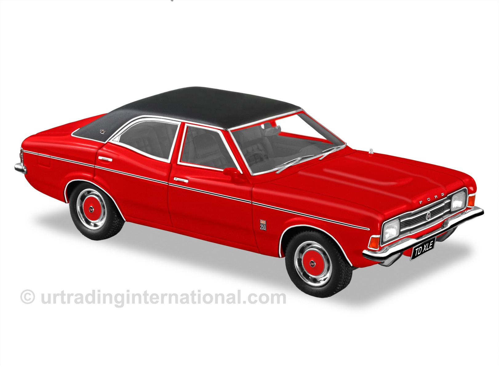 1976 TD Cortina XLE Sedan – Red Pepper/Black Roof.